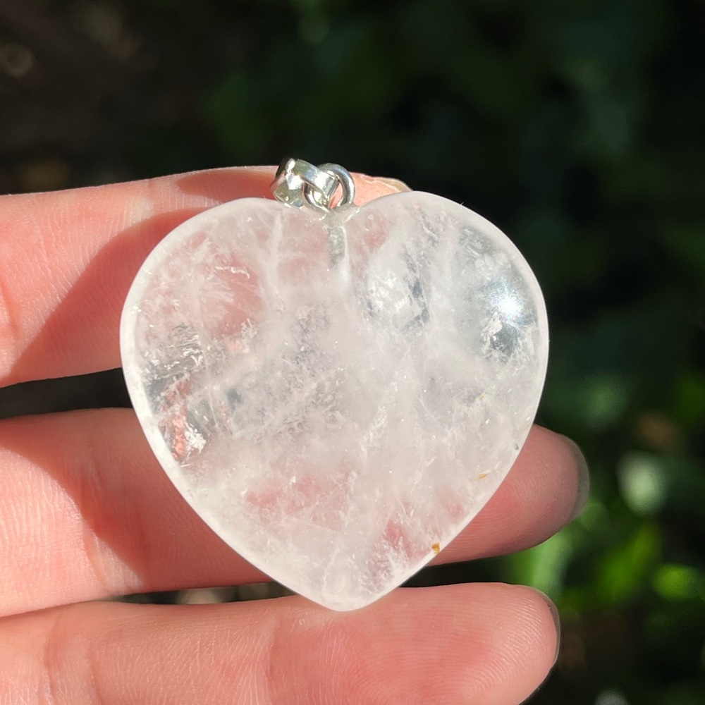 Stainless steel clear Quartz heart pendant